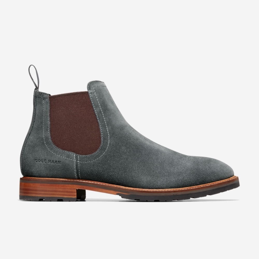 Cole Haan Berkshire Suede Lug Chelsea Boots Turbulence Grey/Brown Mens 8.5M